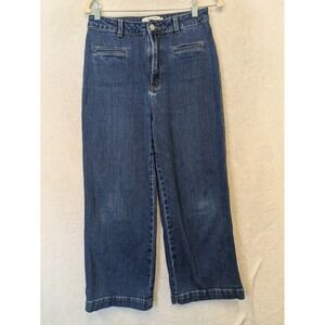 Simple Retro Wide Leg Jeans Women's 28 Blue High Rise Cropped